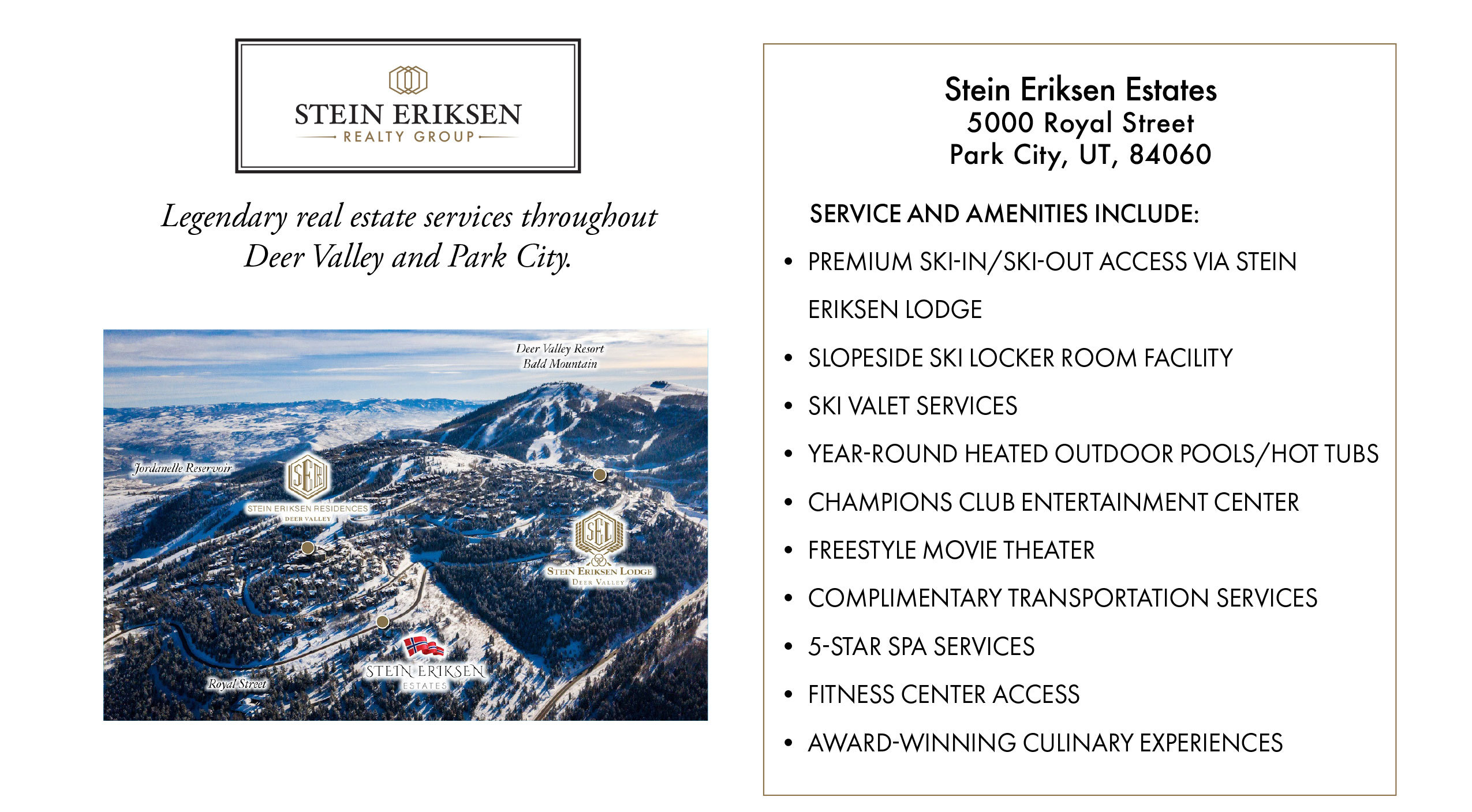 List of services and amenities for Stein Eriksen Estates